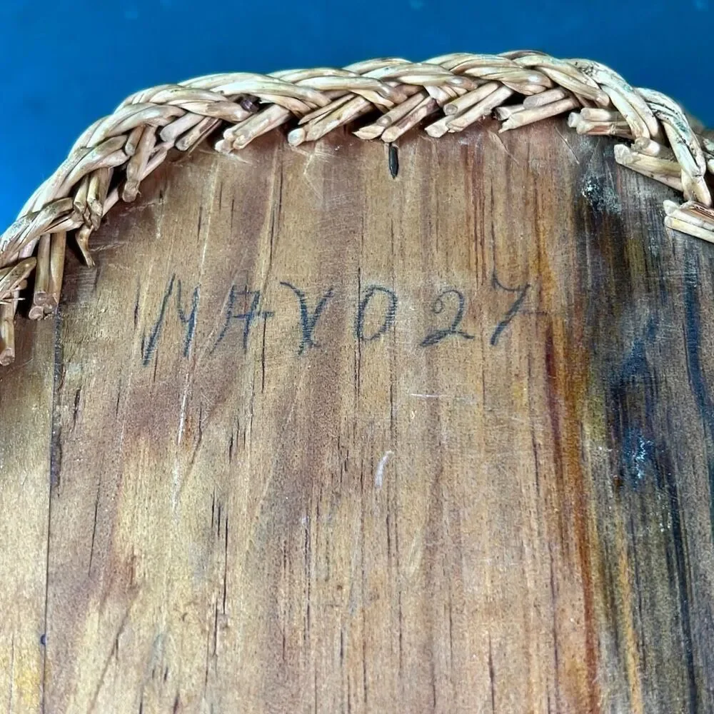 Vintage Mexico Bird Feather Folk Art Painted Wicker Basket Wall Decor 12